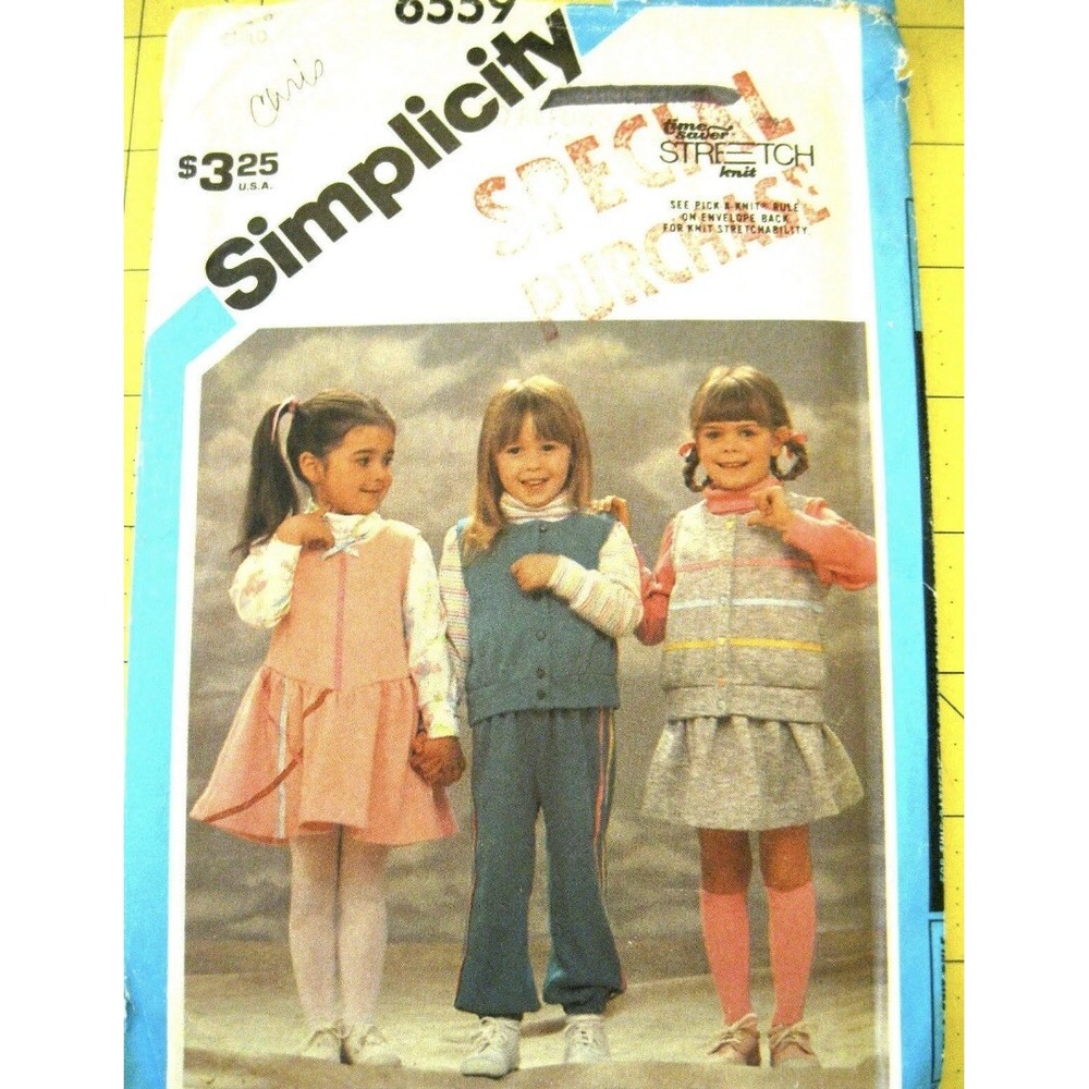 Simplicity 6559 Child Top Pants Skirt Jumper Vest Sewing Pattern Size 6 Cut